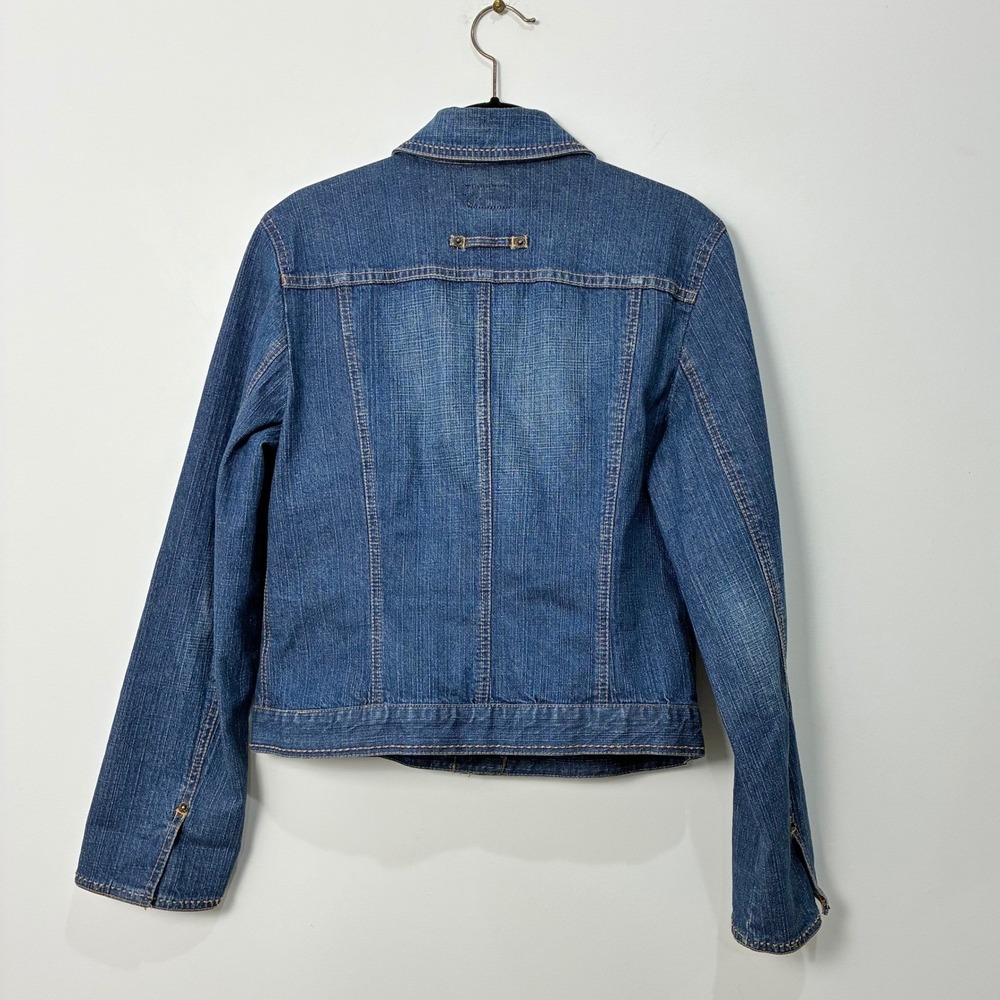 Nancy Bolen Denim Jacket Amber Bling Buttons Stretchy Cotton Blue Boho Western S - Picture 3 of 13
